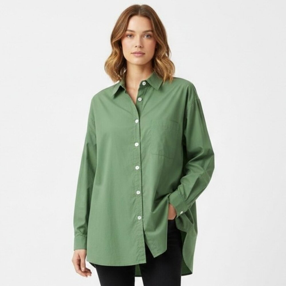 Shelter Cotton Shirt M Womens Green Oversized Button Front Slow Fashion Canada